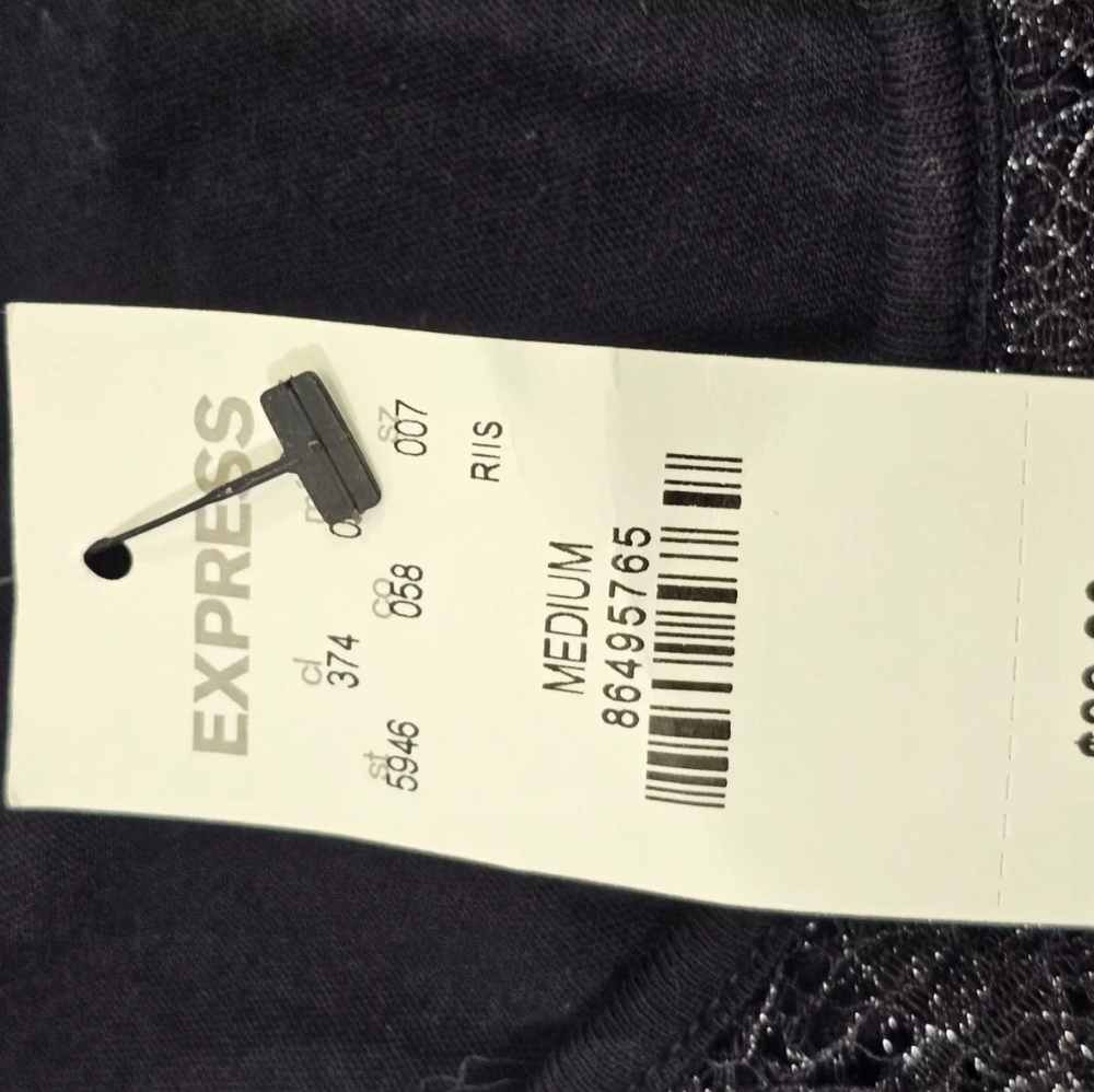 Women's Medium Express Black & Metallic Ruffle Tank Top Blouse Shirt NEW - Picture 6 of 8